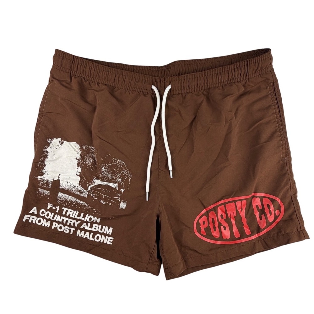 Post Malone F-1 Trillion Country Album Swim Trunks Brown Mens Medium‎ Posty Co